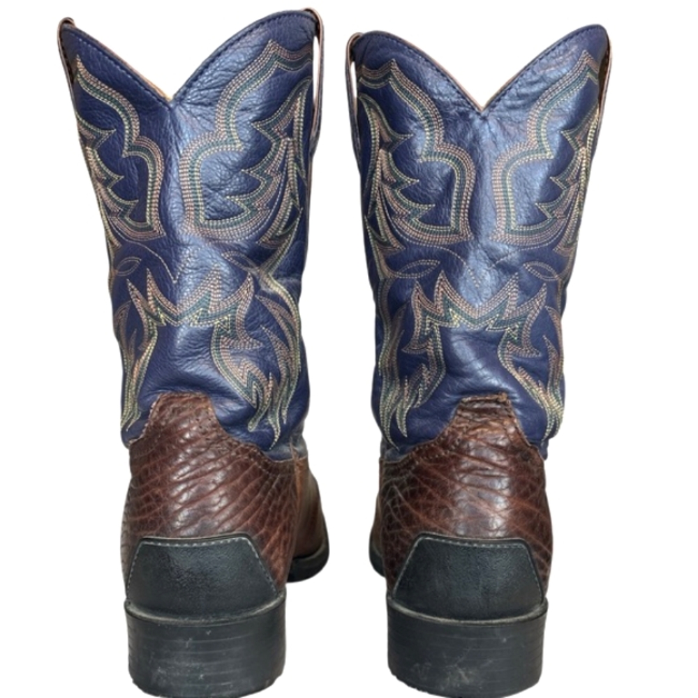 Tony Lama Brown and Navy Genuine Leather Cowboy Western Boot TLX XT5001.Size 9.5 - Picture 7 of 16